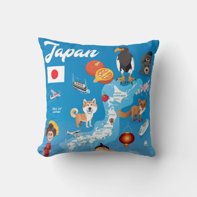Kinder Cartoon Kaart van Japan Kussen (Voorkant)