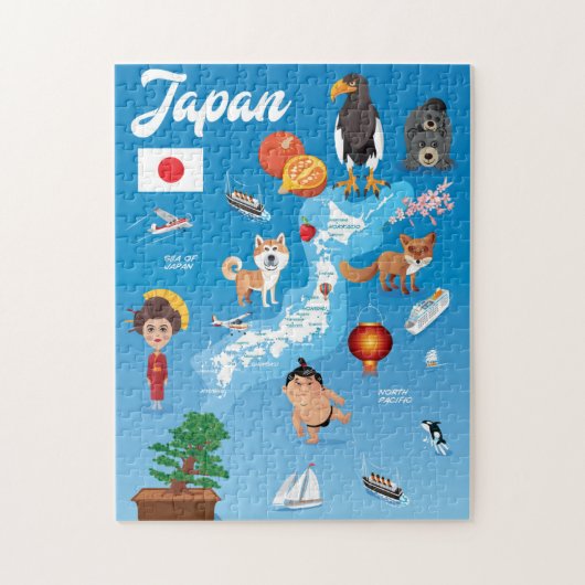Kinder Cartoon Kaart van Japan Legpuzzel (Verticaal)