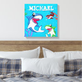 Kinder Cartoon van haaien Onderwater Blauwe Zee Canvas Afdruk (Insitu (Slaapkamer))