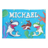 Kinder Cartoon van haaien Onderwater Blauwe Zee Kussensloop (Achterkant)