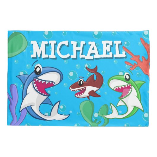 Kinder Cartoon van haaien Onderwater Blauwe Zee Kussensloop (Achterkant)