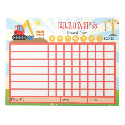 Kinder Chore Chart, gepersonaliseerde bouwkaart Notitieblok (Voorkant)