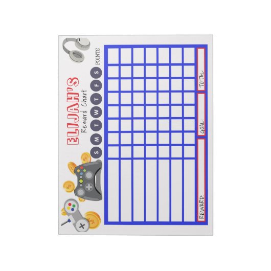 Kinder Chore Chart, gepersonaliseerde Game Chart Notitieblok (Linkerzijde)