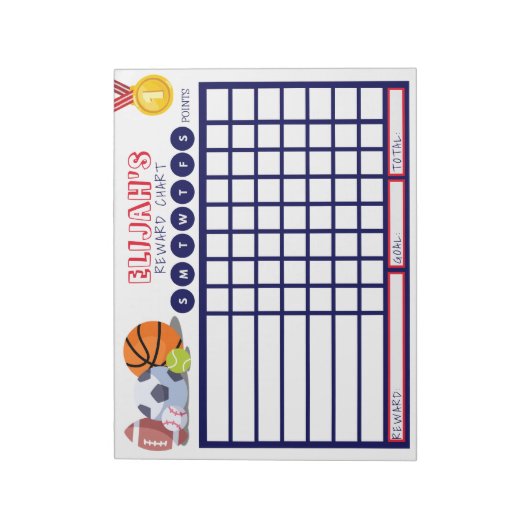 Kinder Chore Chart, gepersonaliseerde sportkaart Notitieblok (Linkerzijde)