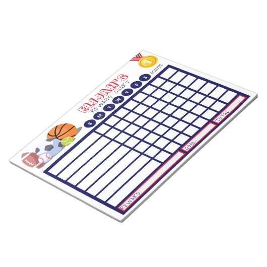Kinder Chore Chart, gepersonaliseerde sportkaart Notitieblok (Schuin)