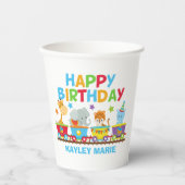 Kinder Circus Animal Train Cute Custom Birthday Papieren Bekers (Voorkant)