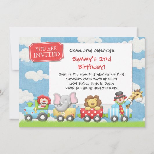 Kinder Circus Birthday Party Invitation Kaart (Voorkant)