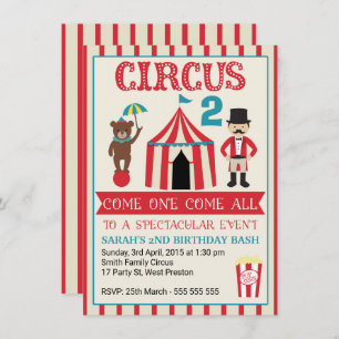 Kinder Circus Birthday Party Invitation Kaart