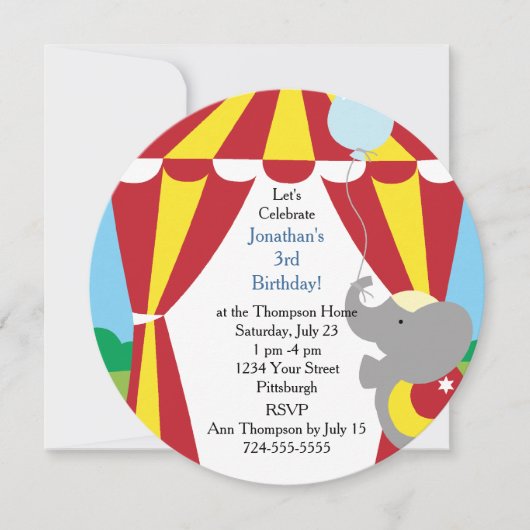  Kinder Circus Birthday Party Kaart (Voorkant)