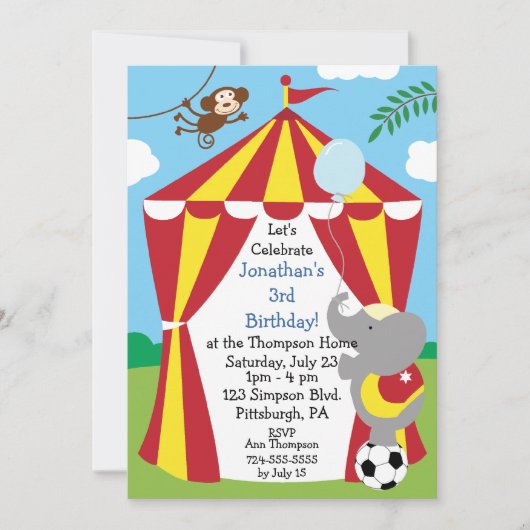  Kinder Circus Birthday Party Kaart (Voorkant)