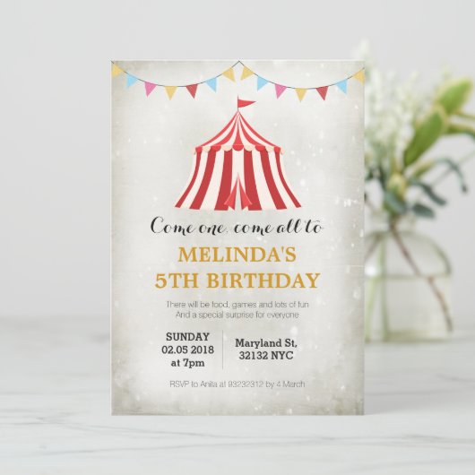 Kinder circus carnaval Birthday - uitnodiging (Staand voorkant)