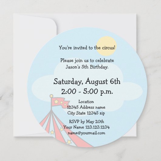 Kinder circus carnaval verjaardagsfeestuitnodiging kaart (Achterkant)