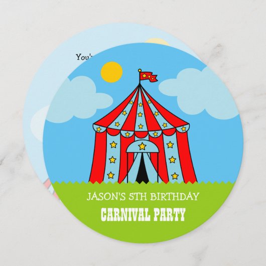 Kinder circus carnaval verjaardagsfeestuitnodiging kaart (Voorkant / Achterkant)