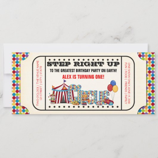 Kinder Circus Ticket Verjaardagsfeest Kaart (Voorkant)