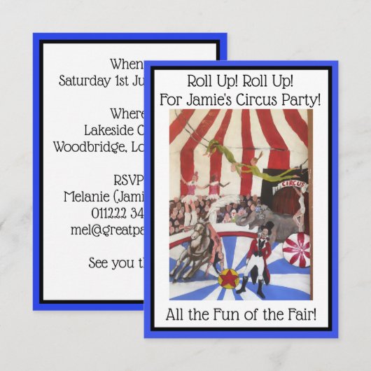 Kinder Circus Uitnodiging - Art Invite (Voorkant / Achterkant)