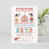 Kinder Circus Verjaardagsfeest Uitnodiging (Staand voorkant)