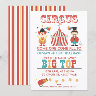 Kinder Circus Verjaardagsfeest Uitnodiging