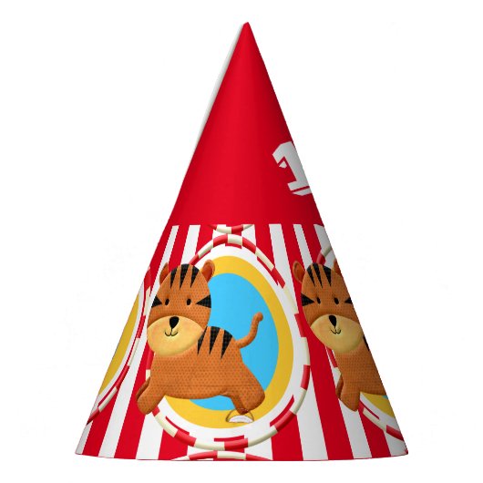 Kinder circusfeestdag thema cartoon tijger feesthoedjes (Links)