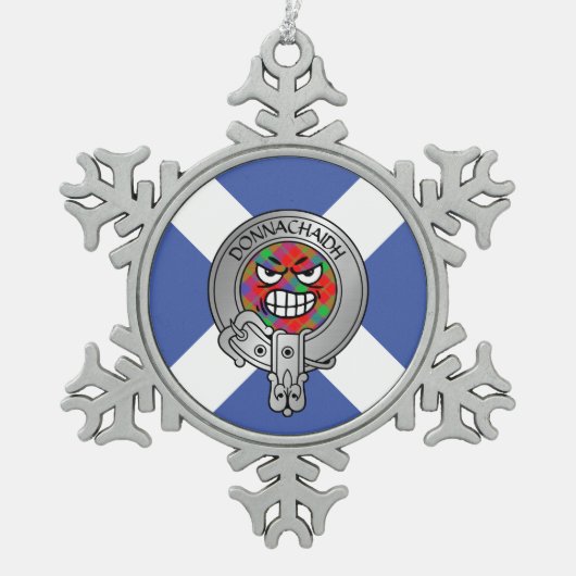 Kinder Clan Donnachaidh Crest & Tartan op Saltire  Tin Sneeuwvlok Ornament (Voorkant)