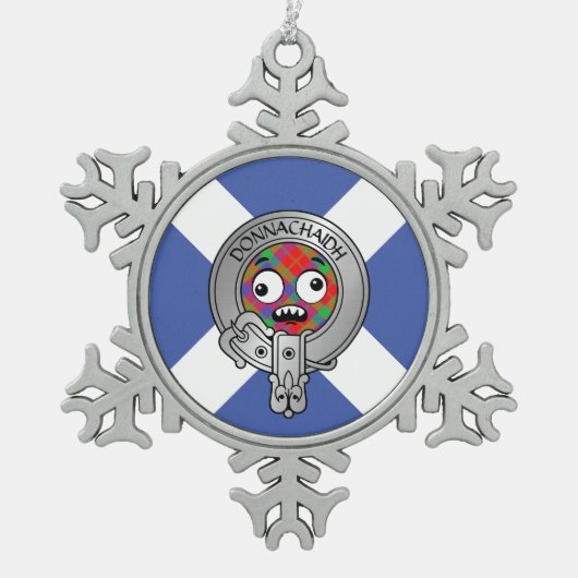 Kinder Clan Donnachaidh Crest & Tartan op Saltire  Tin Sneeuwvlok Ornament (Voorkant)