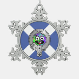 Kinder Clan Gunn Crest & Tartan op Saltire Snowfla Tin Sneeuwvlok Ornament