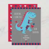 Kinder Classroom Dinosaur Valentijns Notitiekaartje (Voorkant / Achterkant)