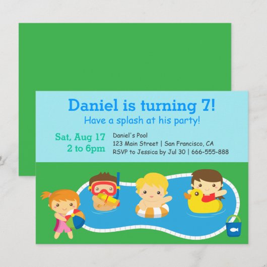 Kinder "Colorful Splash Birthday Pool" Kaart (Voorkant / Achterkant)
