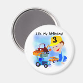 Kinder constructie 3e verjaardag T-shirts en gesch Magneet (Voorkant / Achterkant)