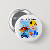 Kinder constructie 4e verjaardag T-shirts en gesch Ronde Button 5,7 Cm (Voorkant /achterkant)