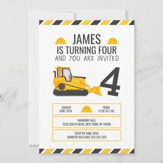 Kinder constructie bulldozer verjaardagsfeestje kaart (Voorkant)