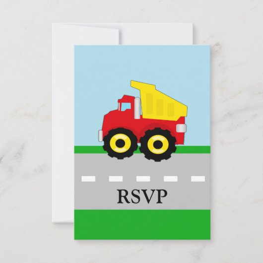 Kinder constructie Dumptruck matching RSVP Kaartje (Voorkant)