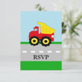 Kinder constructie Dumptruck matching RSVP Kaartje (Staand voorkant)