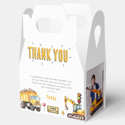 Kinder constructie foto verjaardagsfeestje dank u bedankdoosjes (Geopend)