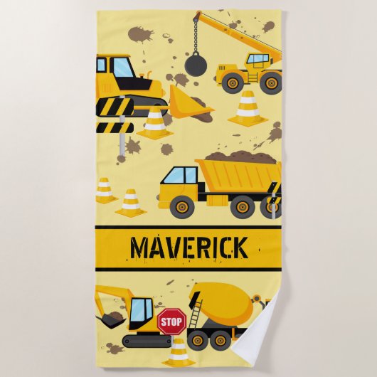 Kinder constructie jongens graven op maat strandlaken (Voorkant)