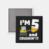 Kinder constructietechniek 5e verjaardag Jongen 5  Magneet (Voorkant / Achterkant)