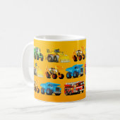 Kinder constructietolk op geel gepatterd koffiemok (Voorkant links)
