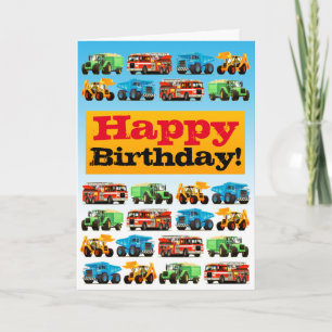 Kinder constructietransporten Happy Birthday Kaart