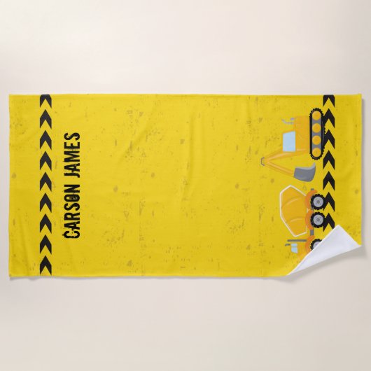 Kinder constructievoertuigen Aangepaste gele borde Strandlaken (Voorkant)