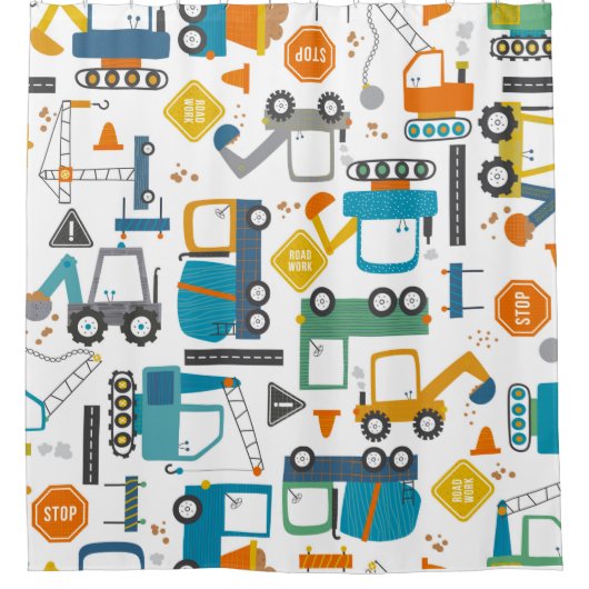 Kinder constructievoertuigen douchegordijn (Voorkant)