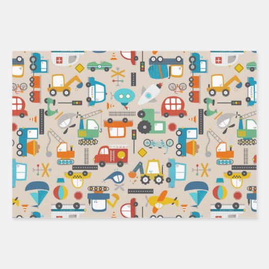 Kinder constructievoertuigen inpakpapier vel (Voorkant 3)