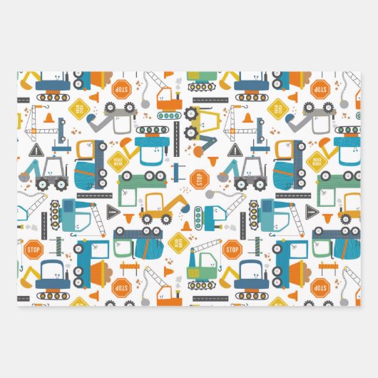 Kinder constructievoertuigen inpakpapier vel (Voorkant)