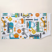 Kinder constructievoertuigen met stationair gepers strandlaken (Voorkant)