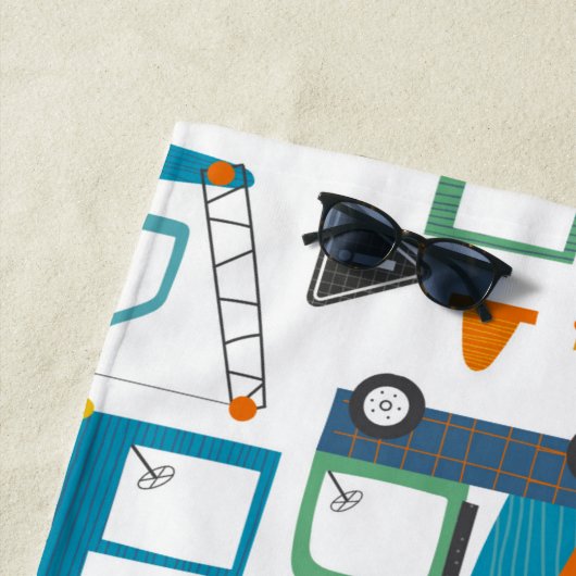 Kinder constructievoertuigen met stationair gepers strandlaken (In situ)