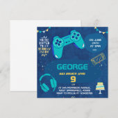 Kinder Cool Blue Video Game Kids Verjaardagsuitnod Kaart (Voorkant / Achterkant)