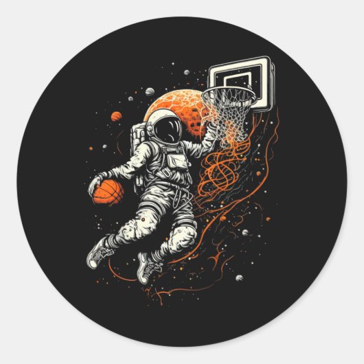 Kinder Cool Space Basketbal met Astronaut Ronde Sticker (Voorkant)
