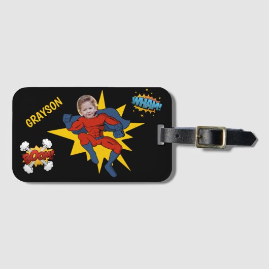 Kinder Cool Superheld Foto Bagagelabel (Voorkant (horizontaal))