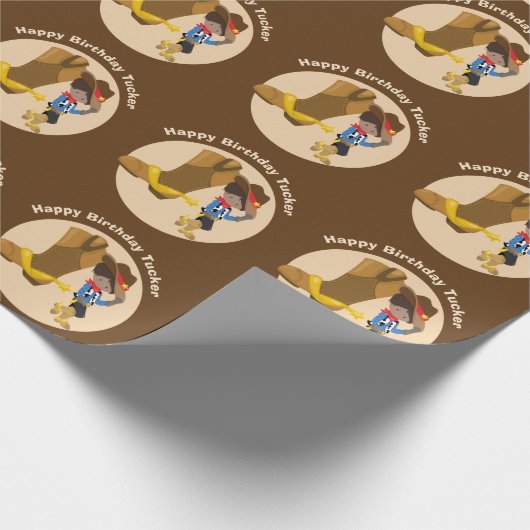 Kinder Cowboy Birthday Party Personalized Boys Nam Cadeaupapier (Hoek)