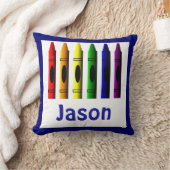 Kinder Crayons Crayon Name Room Décor Pillow Blue Kussen (Deken)