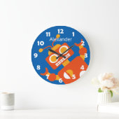Kinder Crazy Oranje Robot Personalizeerd Cool Blue Grote Klok (Huis)