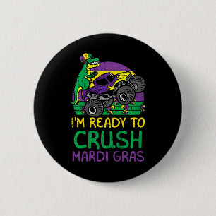 Kinder Crush Mardi Gras Dino Monster Truck Funny T Ronde Button 5,7 Cm